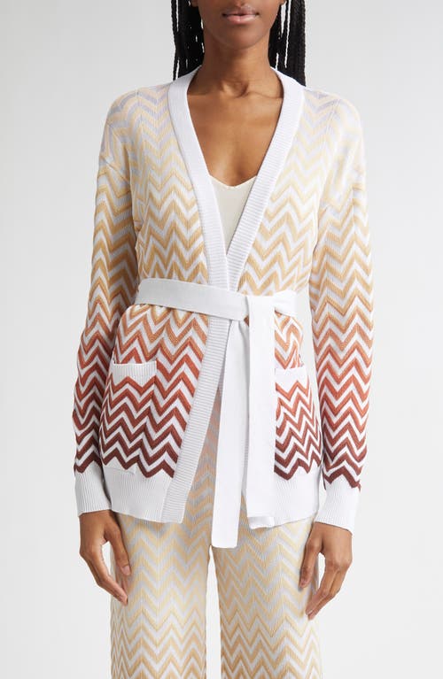 Missoni Gradient Chevron Stripe Belted Cardigan In Brown