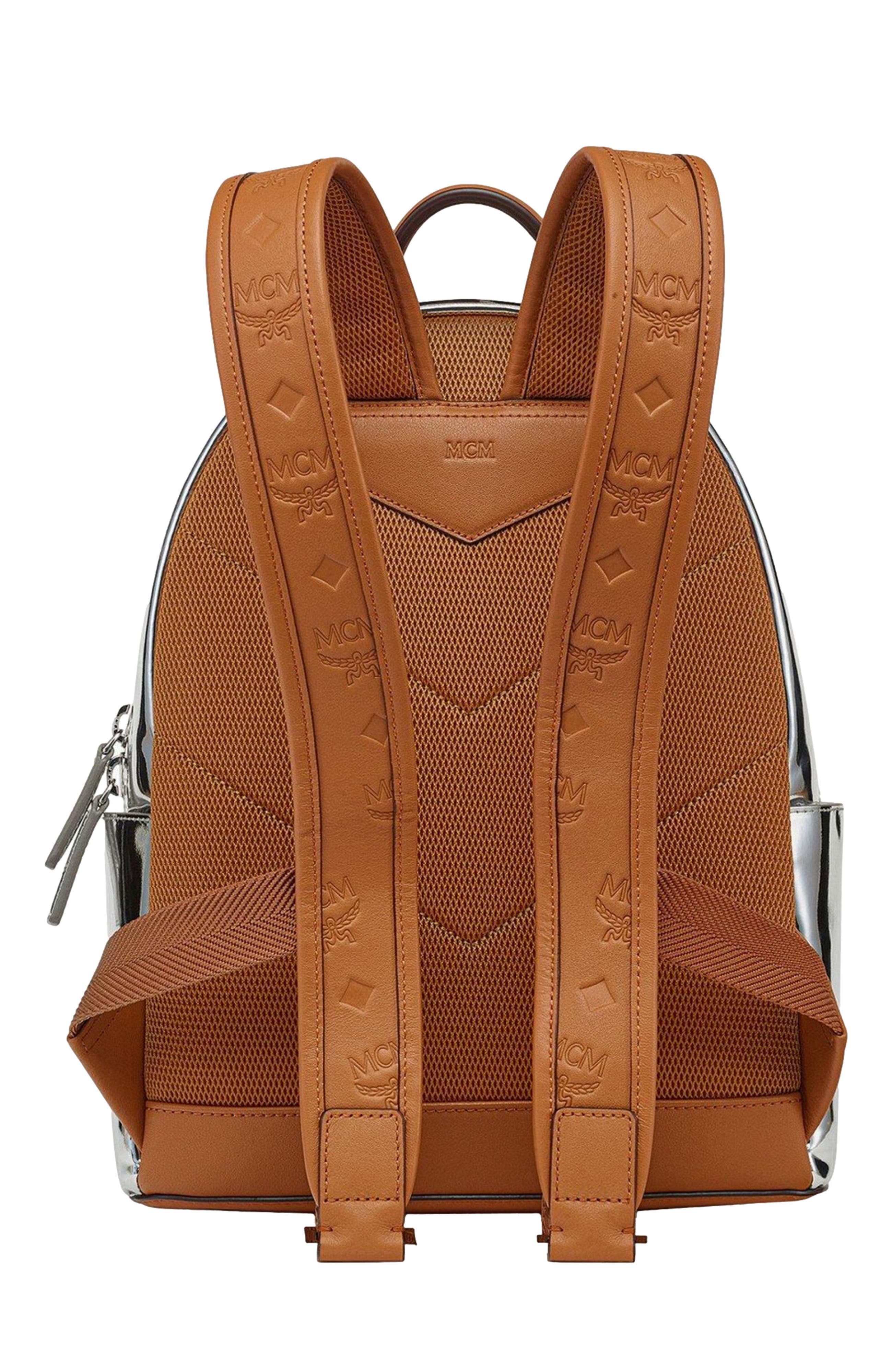 MCM Stark Backpack in Metallic Mirror Leather, Alternate, color, Silver