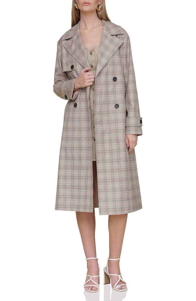 Avec Les Filles Plaid Trench Coat, Alternate, color, Taupe Plaid