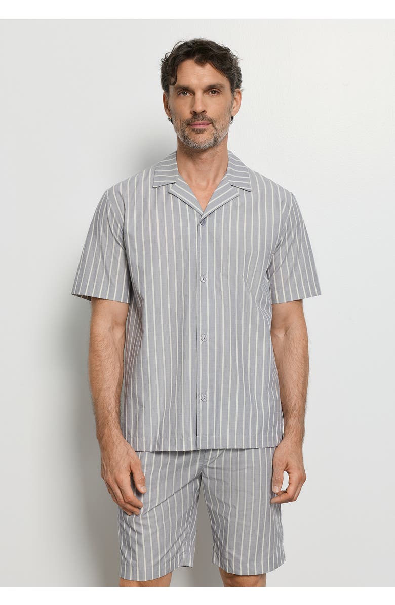 Hanro Night And Day Cotton Button Front Collared Shirt, Alternate, color, Denim Stripe