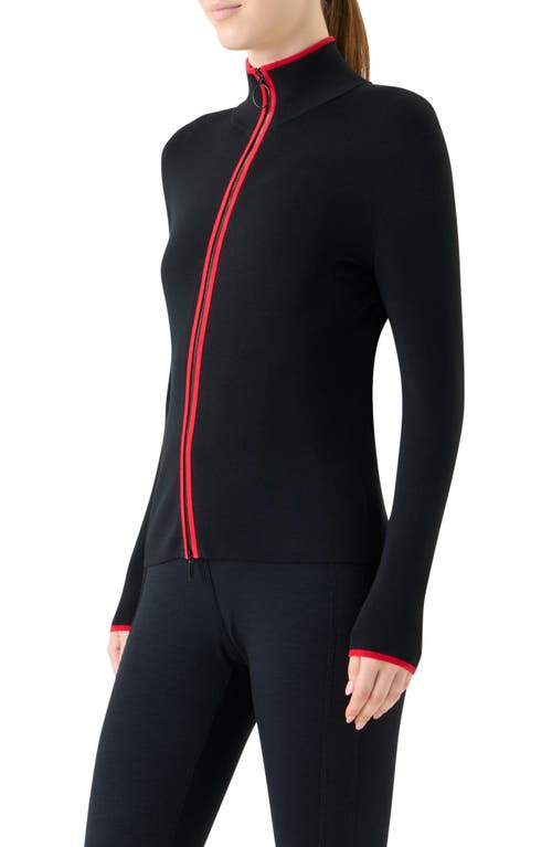 Akris Punto Contrast Trim Stretch Merino Wool Zip Front Cardigan In Black
