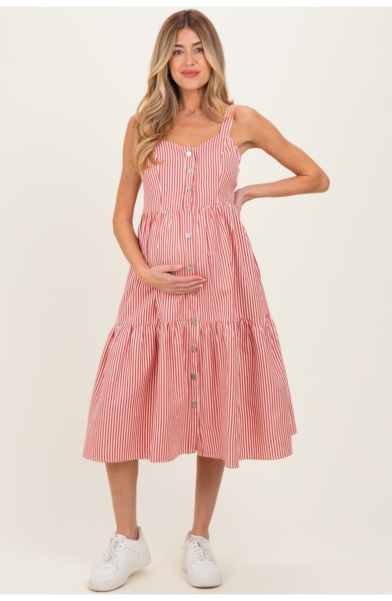 PinkBlush Striped Tiered Overall Dress, Main, color, Red
