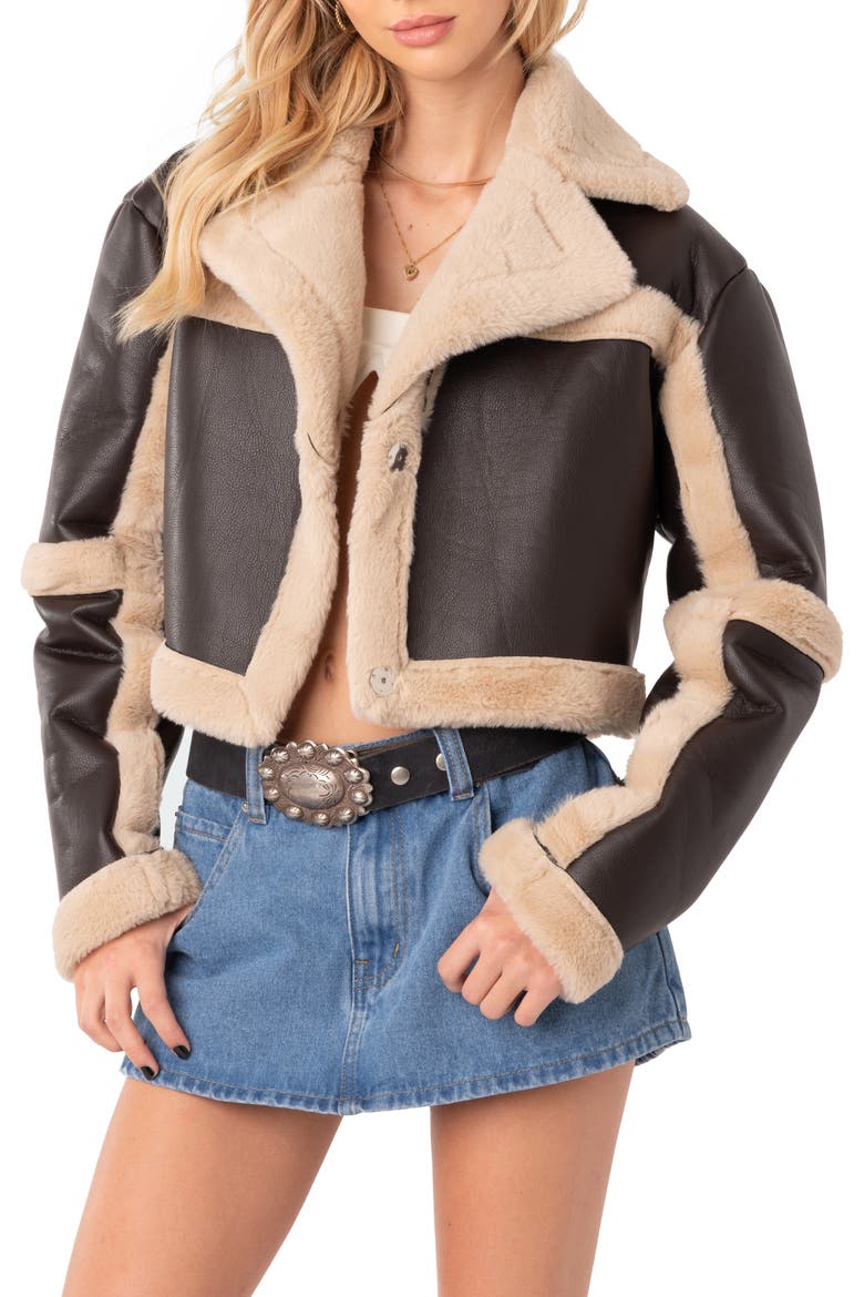 Ricky Faux Shearling Jacket, Main, color, BROWN