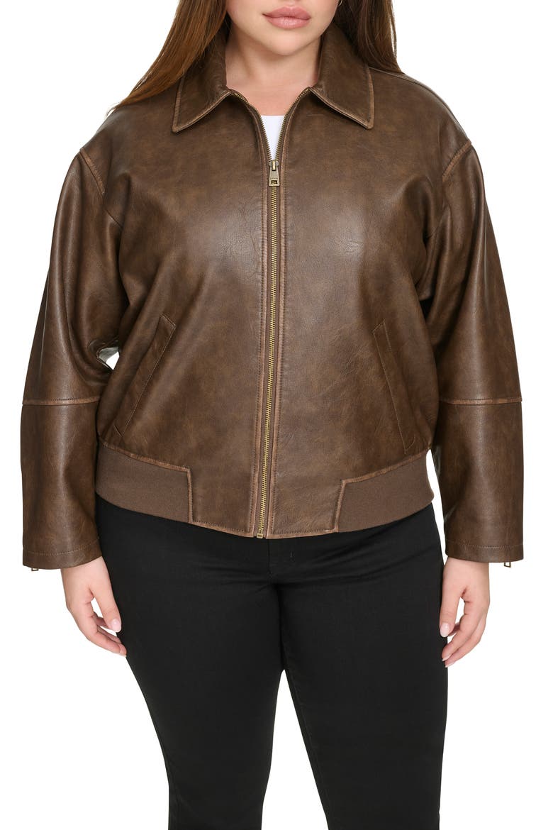 Faux Leather Jacket, Main, color, SADDLE