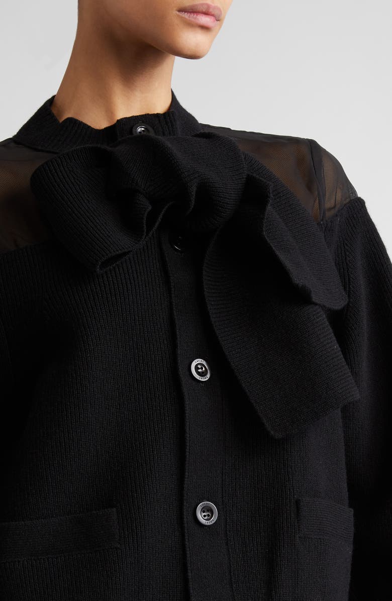 Sacai Wool Blend & Chiffon Cardigan, Alternate, color, 