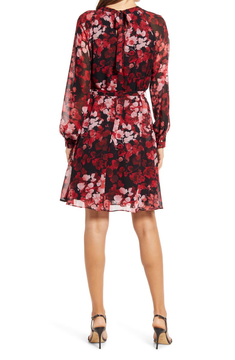 Donna Ricco Floral Pleated Long Sleeve Dress, Alternate, color, 