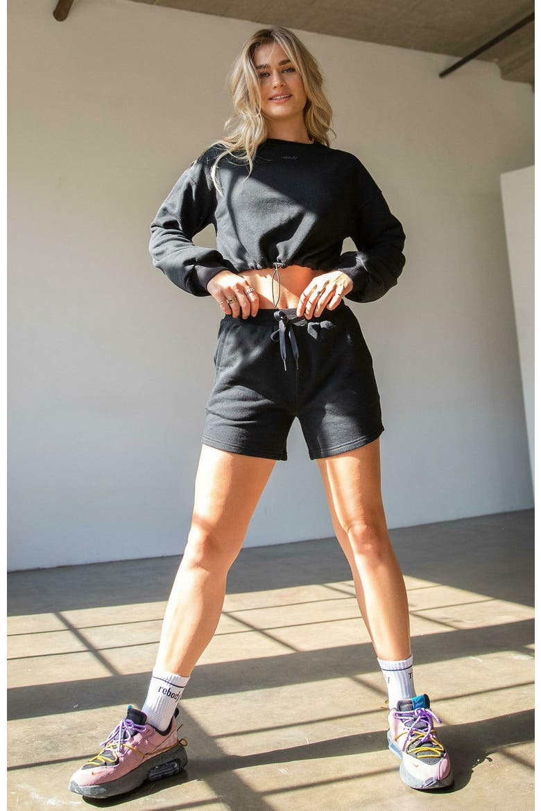 Rebody Puff Sleeve Crop Sweatshirt, Alternate, color, Metropolis Black/Slate