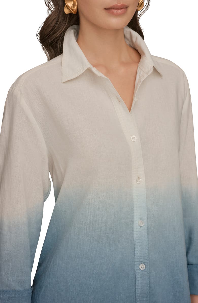 Donna Karan New York Dip Dye Linen Blend Woven Shirt, Alternate, color, Washed Indigo Dye