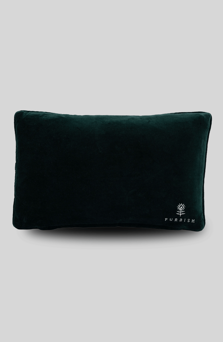 Furbish Girl Dinner Needlepoint Pillow, Alternate, color, Dark Green