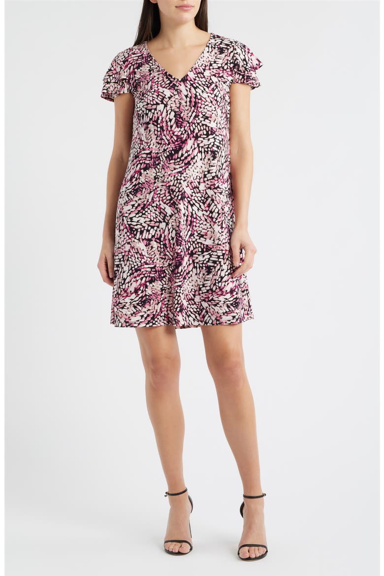 Floral Print Flutter Sleeve Dress, Main, color, PINK BERRY MULTI