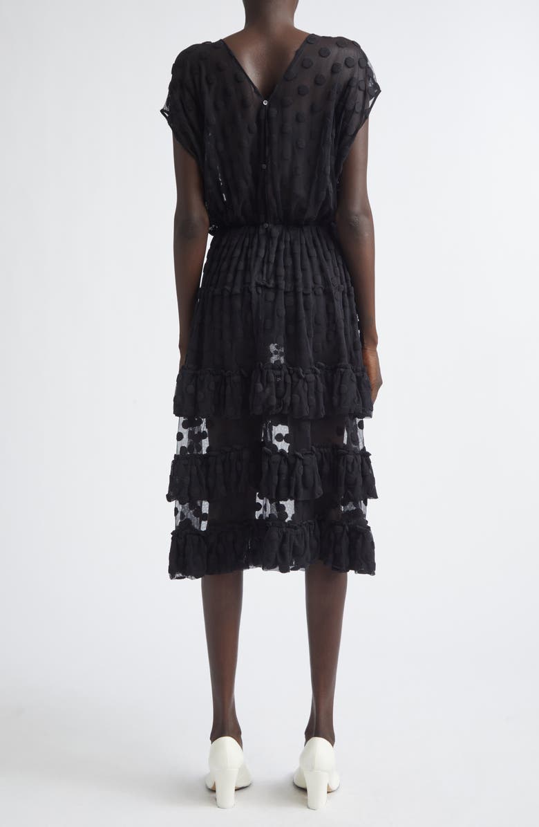 Dries Van Noten Tiered Ruffle Polka Dot Mesh Dress, Alternate, color, Black