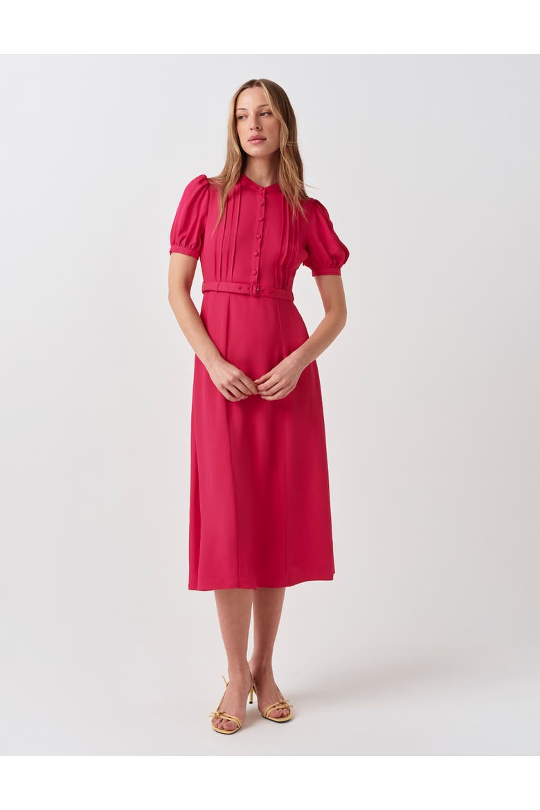 Francis Round Neck Crepe Midi Dress, Alternate, color, Bright Pink