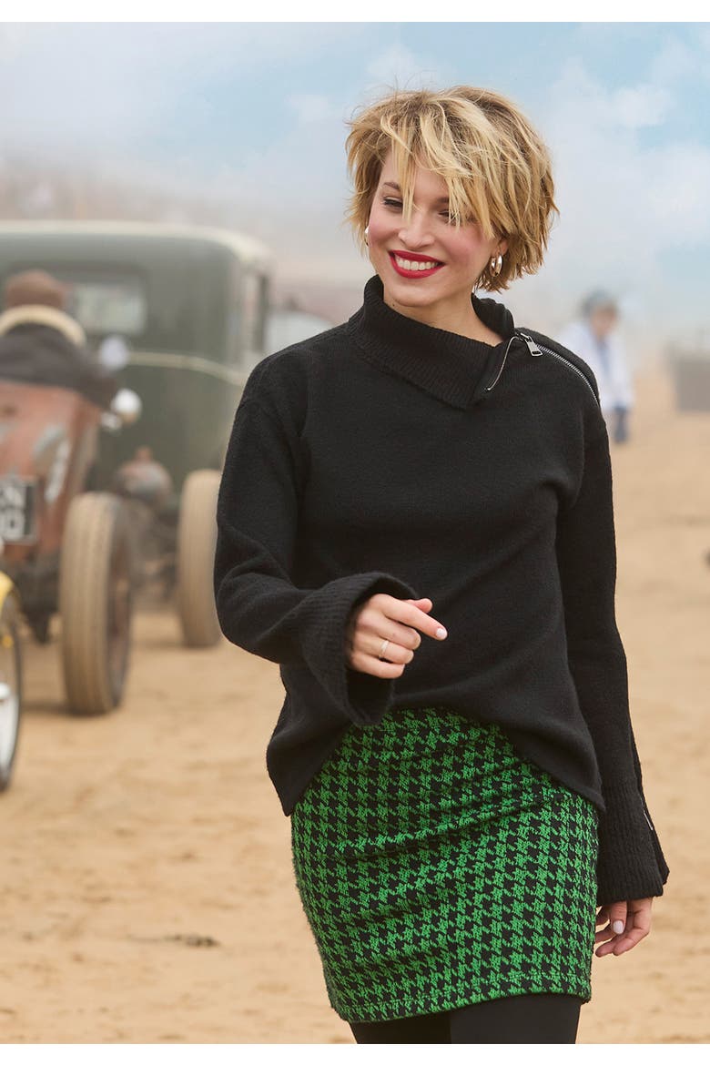 Asymmetrical Zip Neck Pullover Sweater, Alternate, color, BLACK