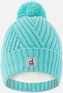 Deux par Deux Winter Chevron Fleece-Lined Pompom Knit Hat