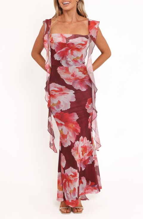 Chiara Floral Flutter Ruffle Maxi Dress