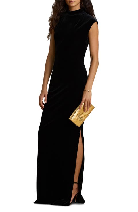 Luxe Velvet Knit Mock Neck Gown