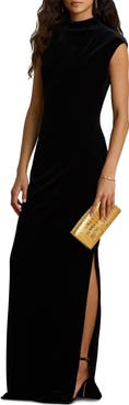 Lauren Ralph Lauren Luxe Velvet Knit Mock Neck Gown