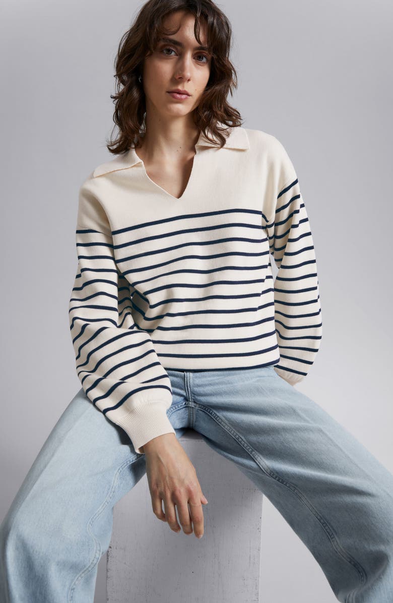 & Other Stories Breton Stripe Cotton Blend Sweater, Alternate, color, Offwhite/ Navy Stripe