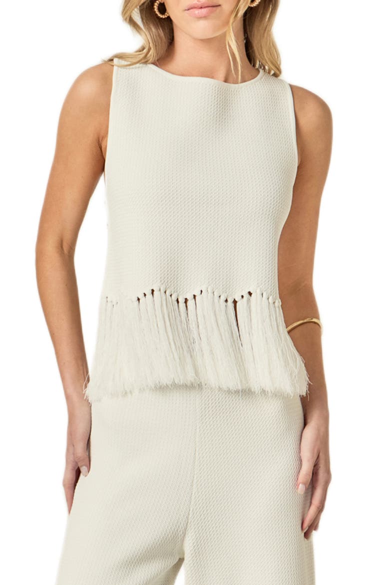 Fringe Hem Waffle Knit Tank, Main, color, OFF WHITE