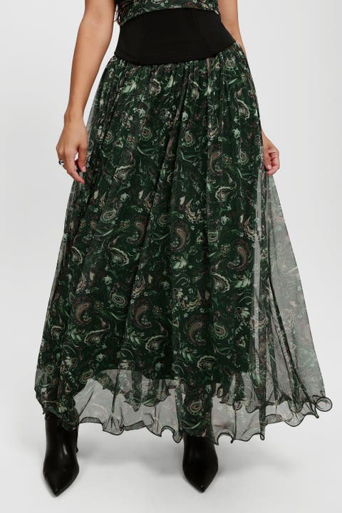 Shapewear Paisley High Waist A-Line Maxi Skirt