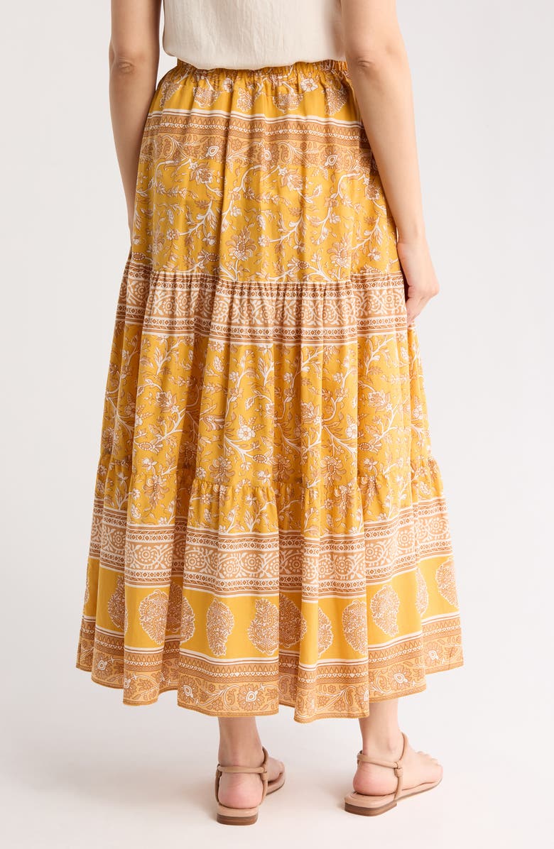 T Tahari Voile Tiered Maxi Skirt, Alternate, color, Mustard Border Print