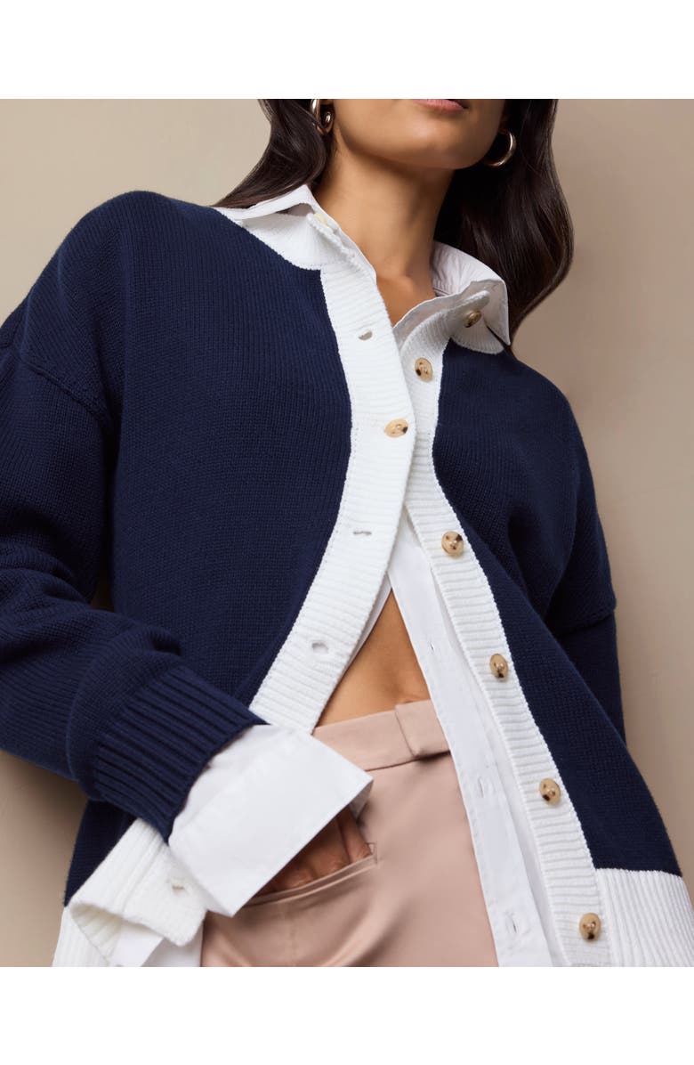 Onia Cotton Fitted Cardigan, Alternate, color, Off White/Navy