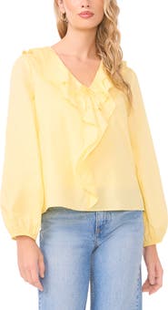 Vince Camuto Double Ruffle Long Sleeve Cotton Top