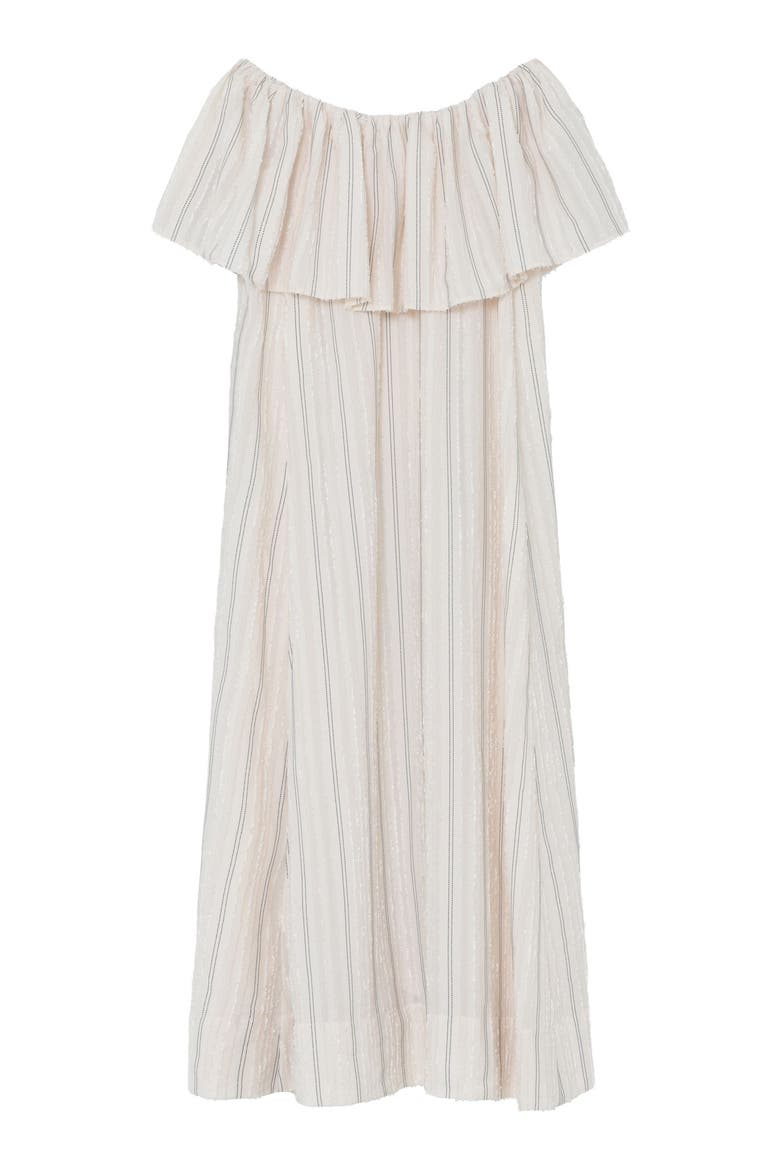 Chrissi Raw Stripe Bardot Maxi Dress, Alternate, color, Jet Stream