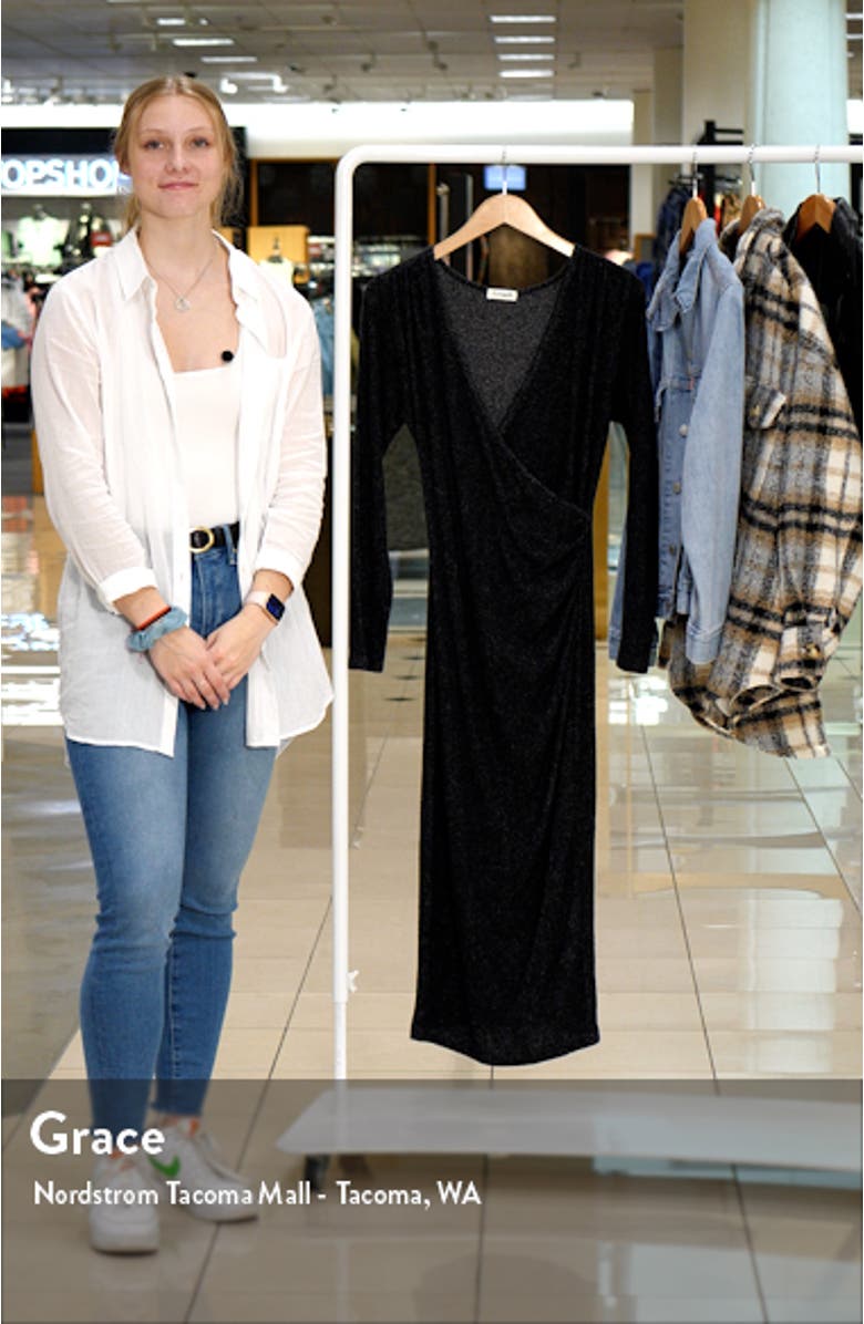 Long Sleeve Faux Wrap Midi Dress, sales video thumbnail