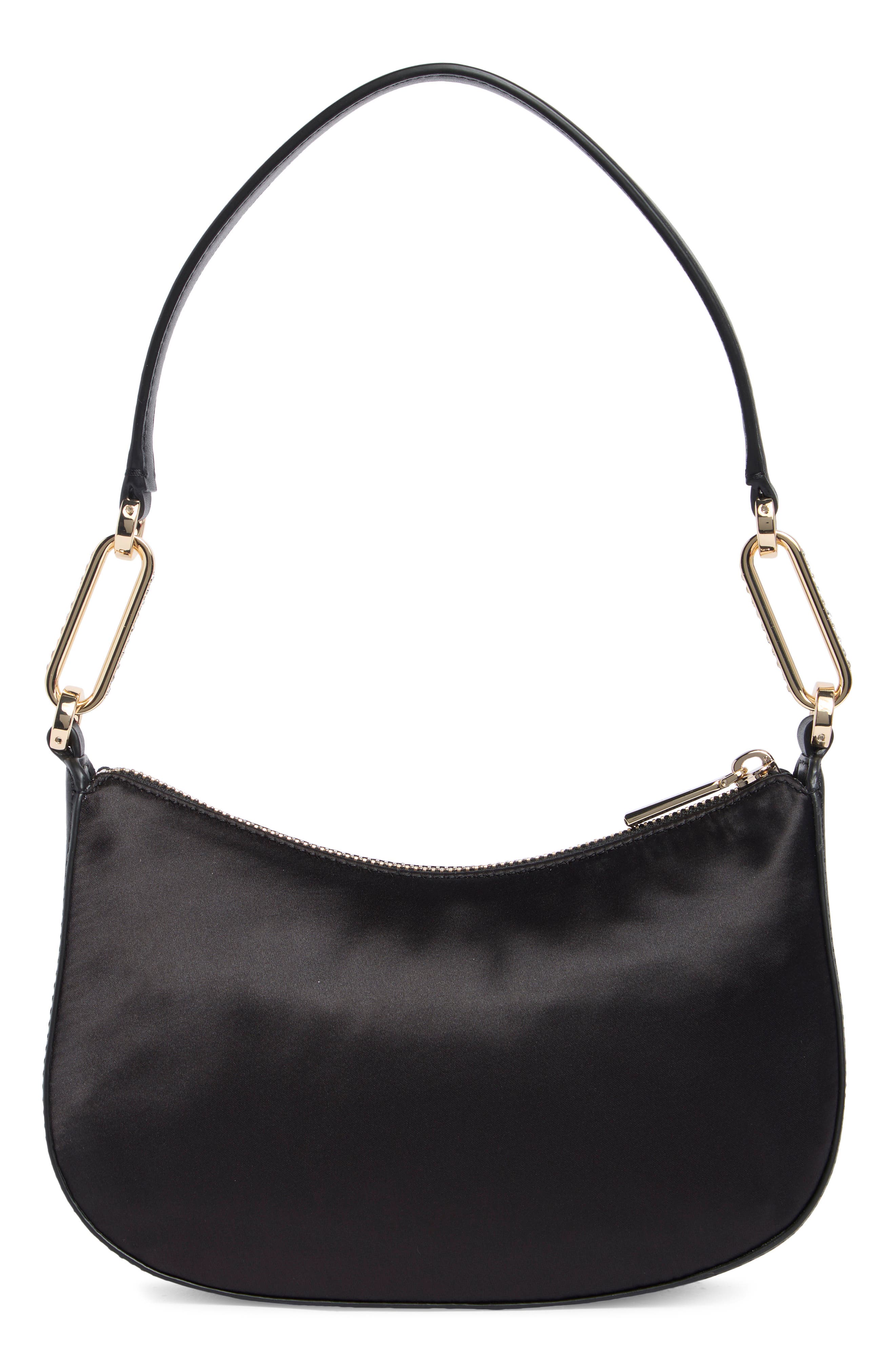 nina satin crystal shoulder bag, Alternate, color, BLACK