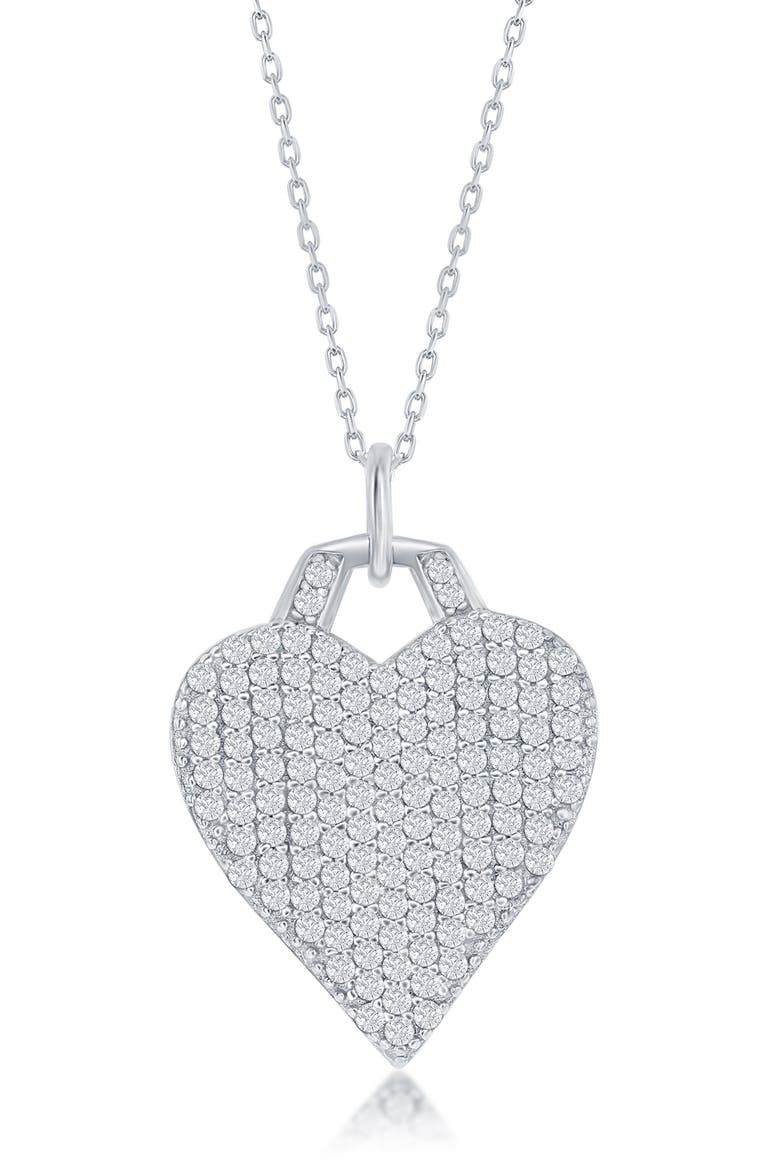 Sterling Silver Micro Pavé CZ Heart Pendant Necklace, Main, color, SILVER