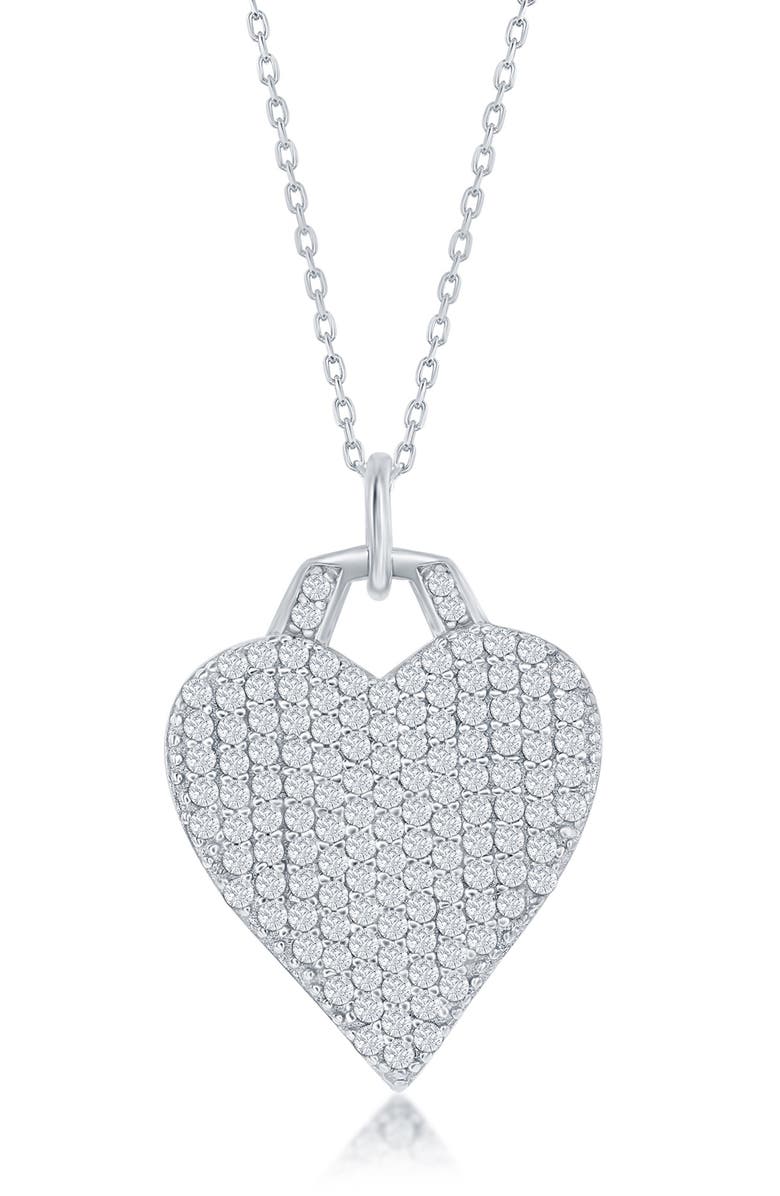 SIMONA Sterling Silver Micro Pavé CZ Heart Pendant Necklace, Main, color,