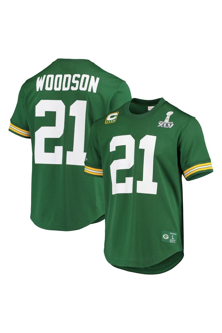 Men's Mitchell & Ness Charles Woodson Green Green Bay Packers Super Bowl XLV Retired Player Name & Number Mesh Top, Main, color, Green