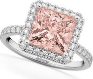 ALLUREZ Princess Cut Halo Morganite & Diamond Engagement Ring 14K