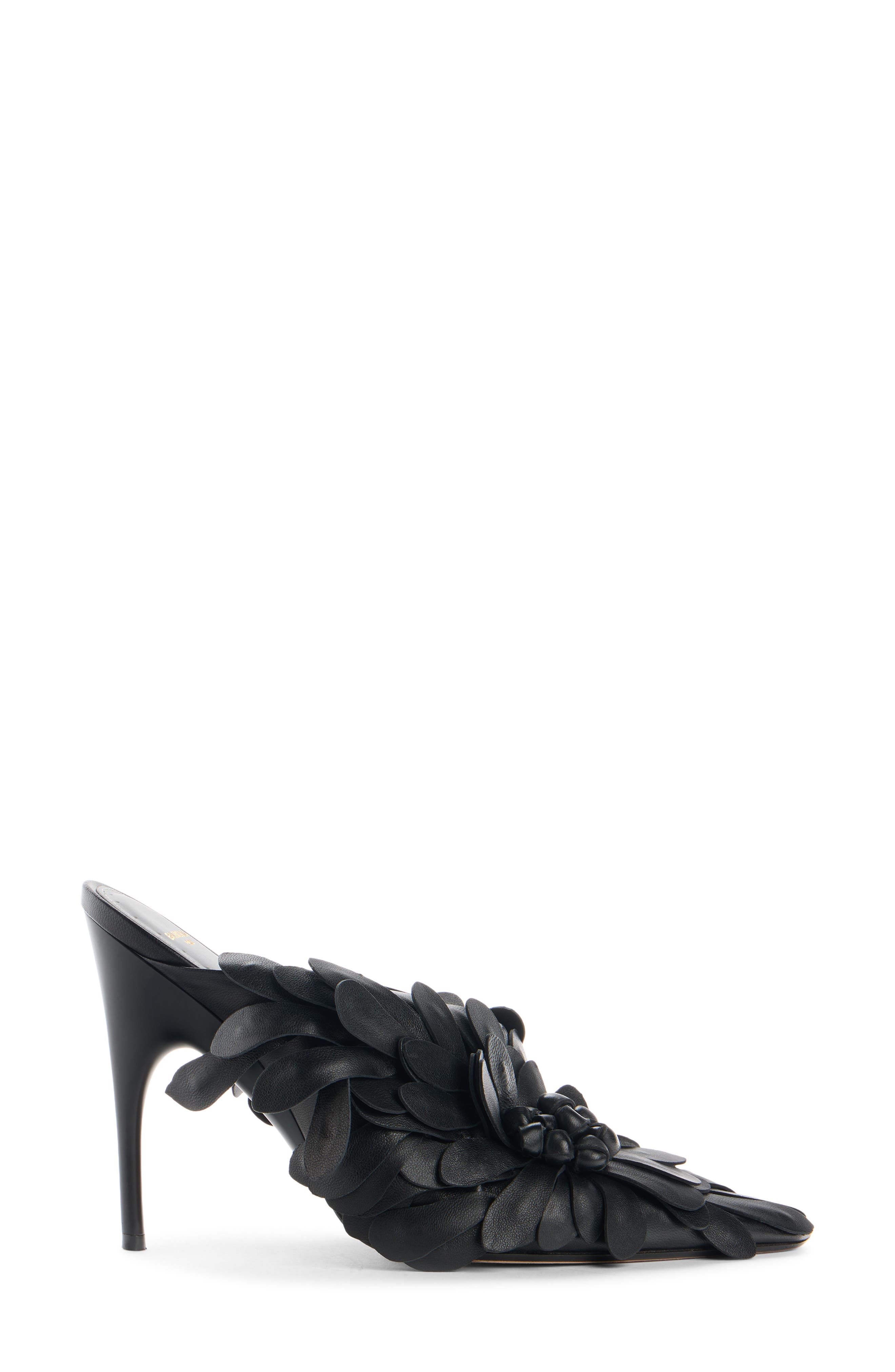 Balenciaga Duchesse Floral Petal Pointed Toe Mule, Alternate, color, Black/ Gold