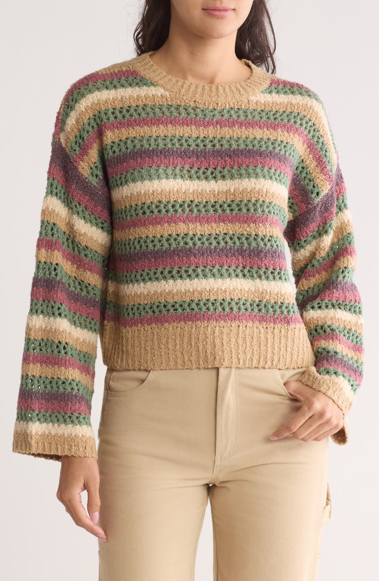 NYC Knits by the Sweater Dept Stripe Open Stitch Pullover, Main, color, 