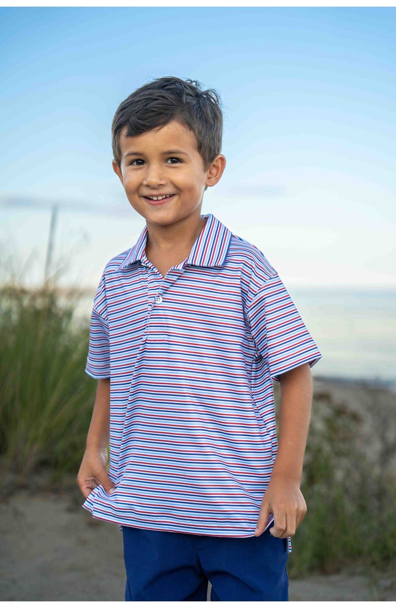 Florence Eiseman Stripe Print Performance Knit Polo, Alternate, color, Blue/White/Red