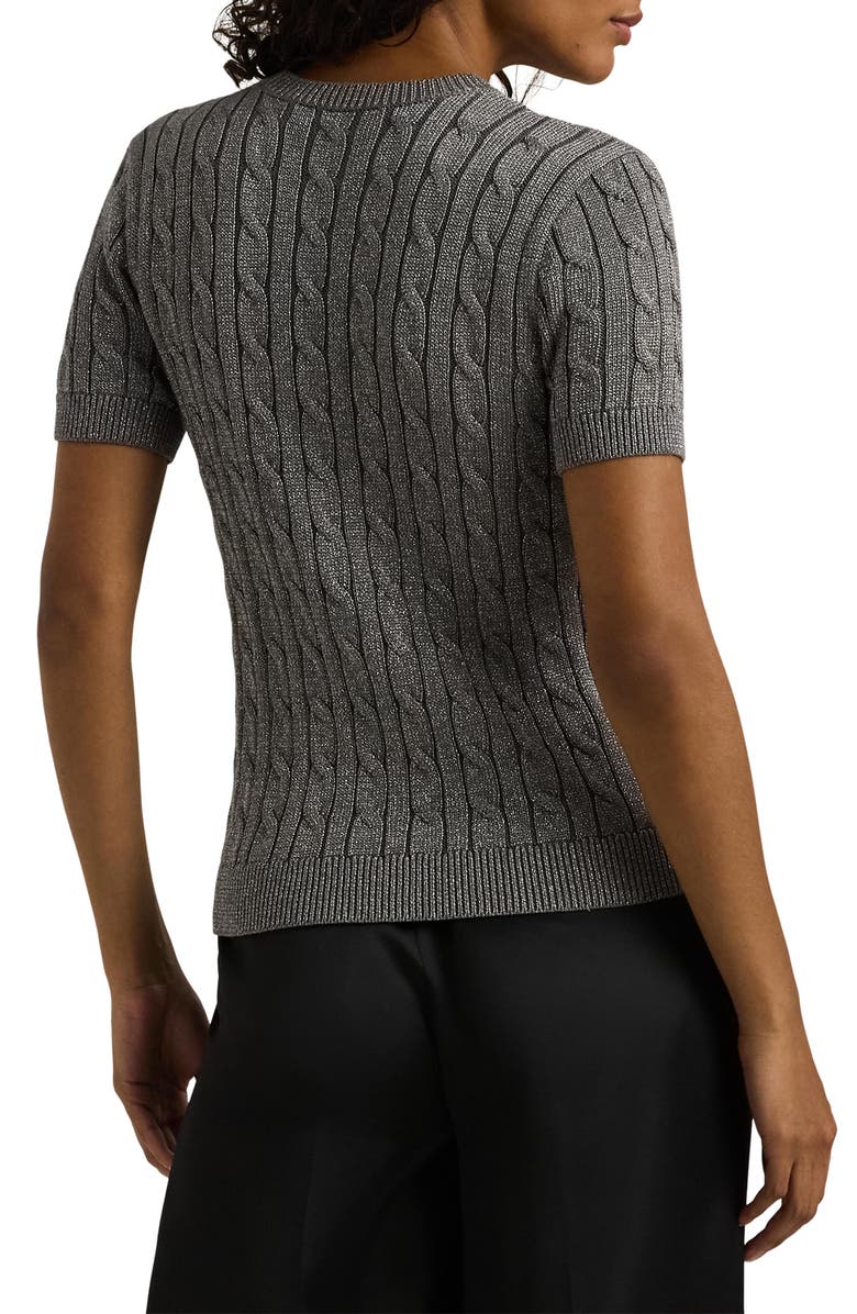 Lauren Ralph Lauren Metallic Cable Stitch Short Sleeve Sweater, Alternate, color, 