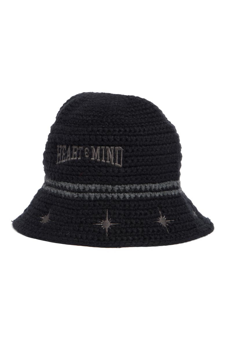 Embroidered Knit Bucket Hat, Main, color, BLACK