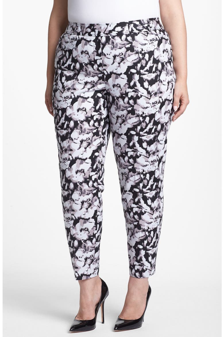 Stretch Cotton Ankle Pants, Main, color, BLACK/ WHITE FLORAL COMBO