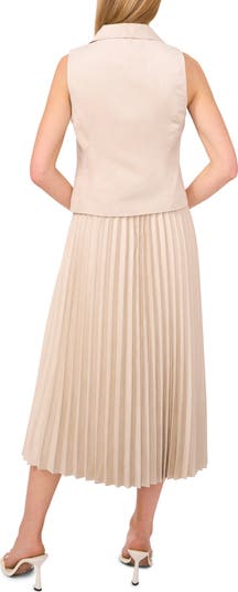 Pleated A-Line Faux Suede Midi Skirt