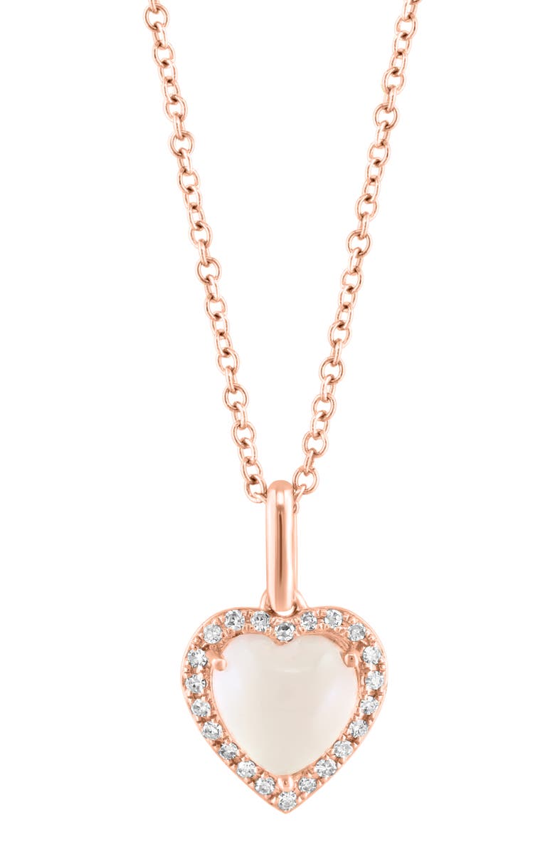 EFFY Rose Quartz & Diamond Heart Pendant Necklace - 0.08ct., Alternate, color, Pink