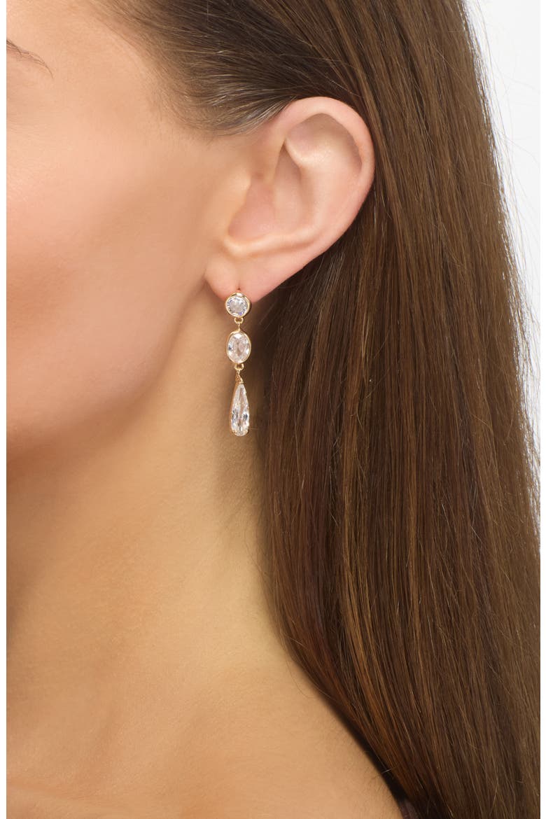 Elongated Cubic Zirconia Linear Drop Earrings, Alternate, color, CLEAR - GOLD TONE