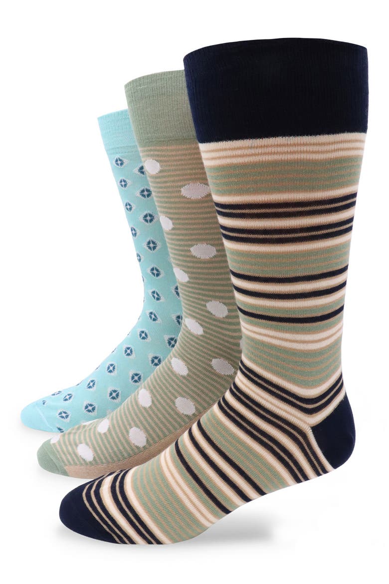 3-Pack Assorted Stripe Cotton Blend Dress Socks, Main, color, SAGE