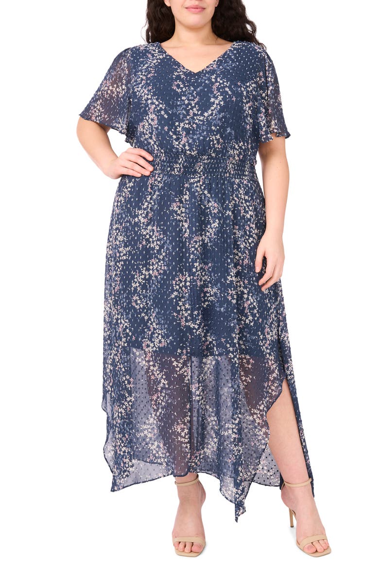 V-Neck Smocked Waist Maxi Dress, Main, color, BLUE HAZE