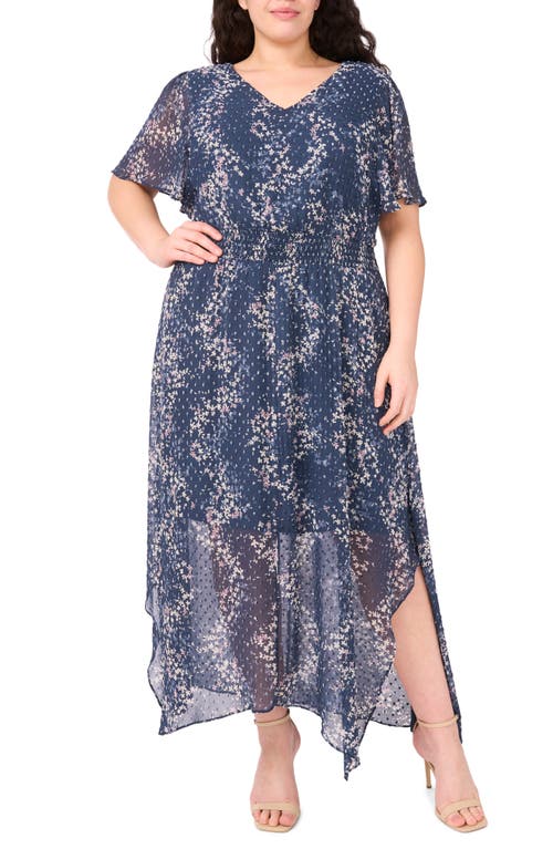 Cece V-neck Smocked Waist Maxi Dress In Blue