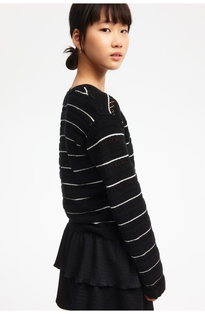 H&M Pointelle-knit Cotton Jumper, Alternate, color, Black/Striped