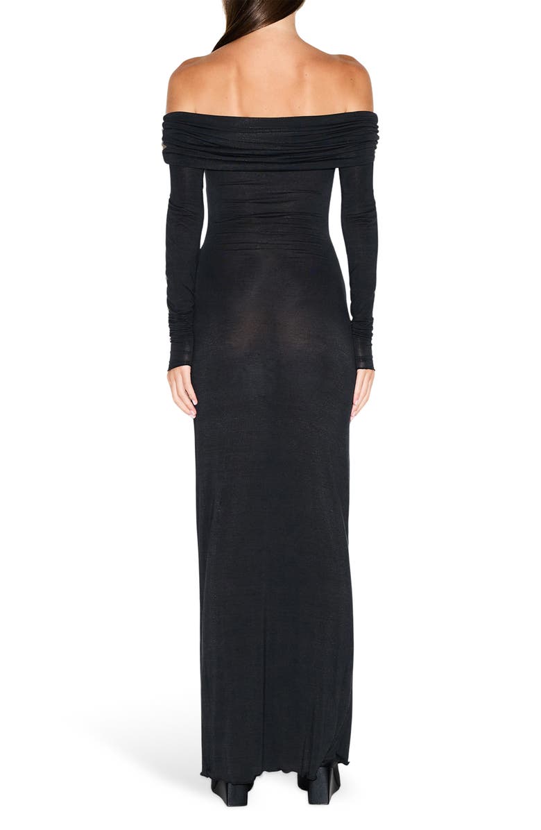 SKIMS Sheer Modal Off the Shoulder Long Sleeve Maxi Dress, Alternate, color, Onyx