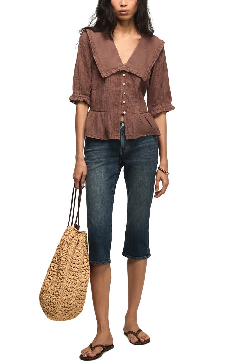 Lace Peplum Top, Alternate, color, PEPPERCORN