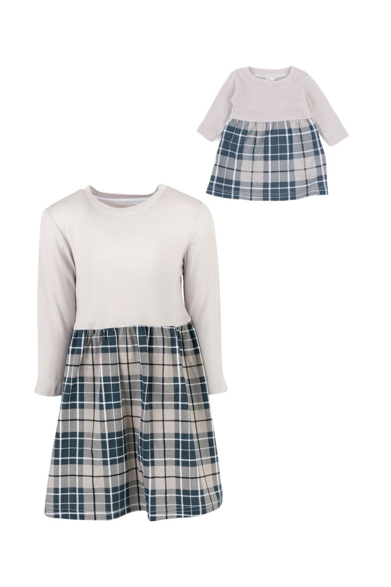 Girls Skirt Dress with Matching Doll Dress, 100% Cotton, Alternate, color, LIGHT GREY